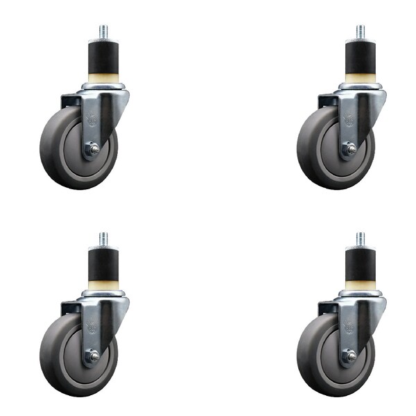 4'' SS Thermoplastic Rubber Wheel Swivel 1-7/8'' Expanding Stem Caster Set, 4PK